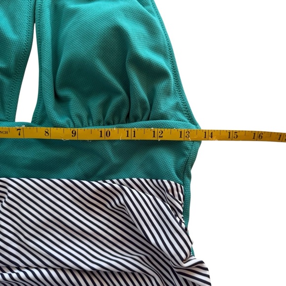 Cupshe Aqua Textured and Striped Halter Tummy Control One Piece Swimsuit Large - Picture 7 of 13